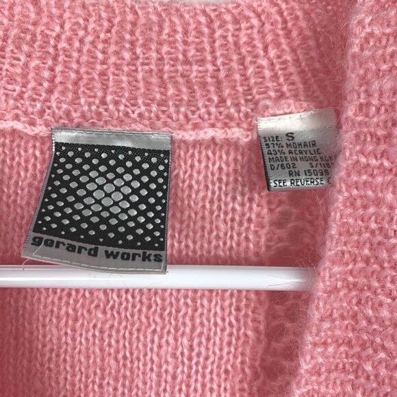 Vintage Gerard Works Pink Open Weave Short Knit Mohair Blend Cardigan Small - Picture 4 of 9